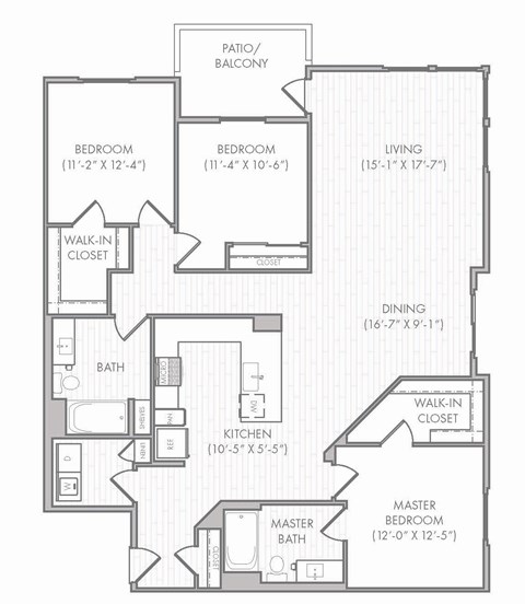 Floor plan for 3 beds, 2 baths, 1669 sqft